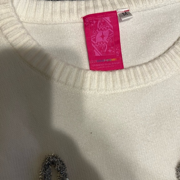 QUEEN OF SPARKLES White and Silver Crew Neck Sweater - Picture 6 of 8